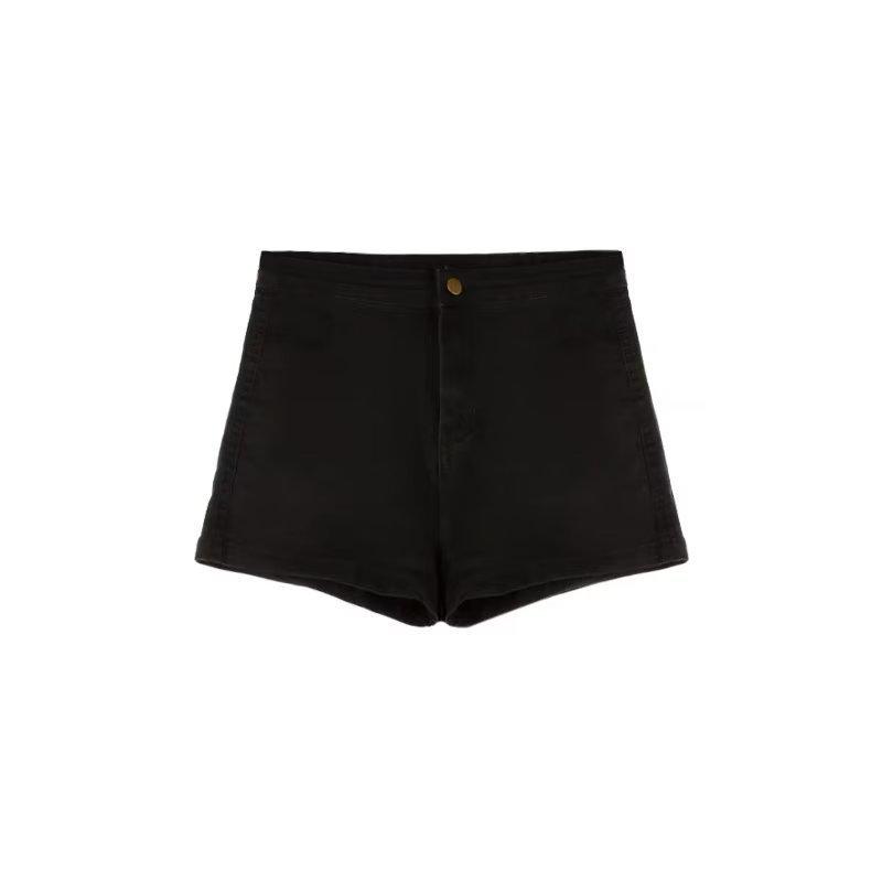 Black Denim High Waist Shorts With Button Detail For Summer Casual Women