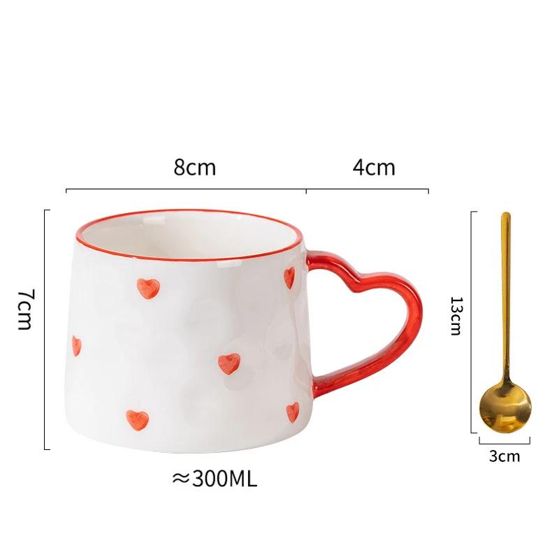 

300ML Cute Style Ceramic Mug with Spoon Hand-Painted Love Heart Creativity Coffee Cup Breakfast Milk Tea Mug Girl Festival Gift 301-400ml