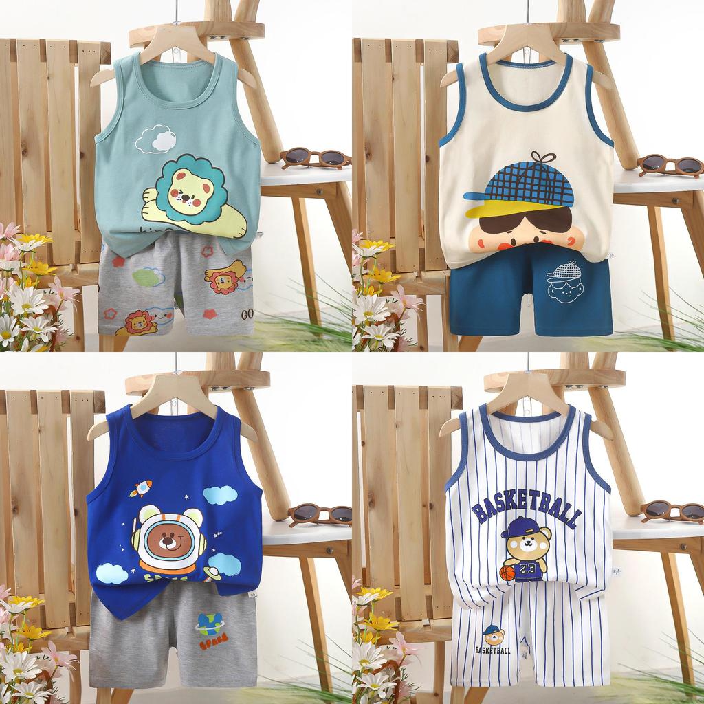 Childrens Cotton Vest Set With Animal Cartoon Prints For Summer Playwear