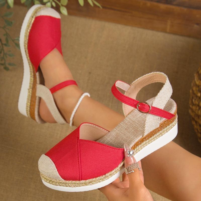 Sandali con zeppa a punta chiusa da donna Sandali estivi da donna con cinturino e fibbia Scarpe gladiatore Espadrillas alla moda Sandali con plateau Donna