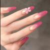Nude Long Almond Rose Red Cat Eye Wearing Nail Spring and Summer Small Fresh Gradual Change Flower Nail Art Ice Through Advanced Sense