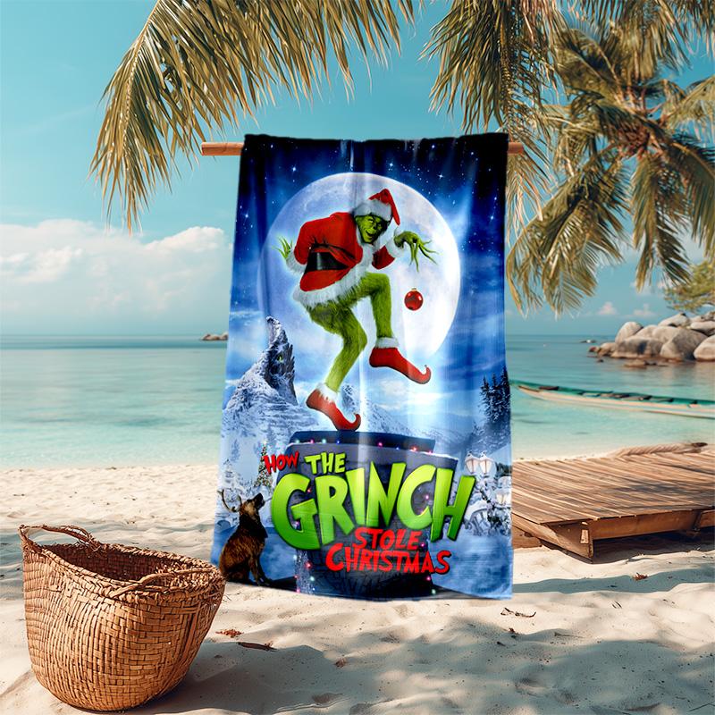 Christmas Gift Oscar Comedy Movie How the Grinch Stole Christmas Soft Beach Towel Outdoor Camping Vacation Swinging Beach Scarf Decorative Blanket B13