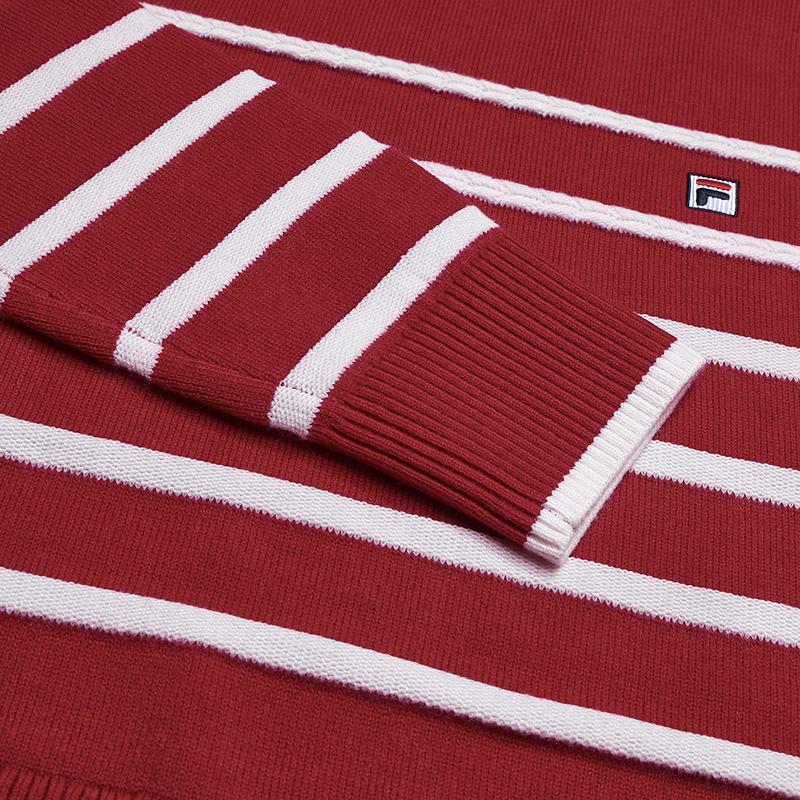 Fila Heritage Simple Classic Fashion Trendy Comfortable Casual Striped Versatile Loose Knit Sweater Women Sweater Rhythm-Red F11W618406FPK