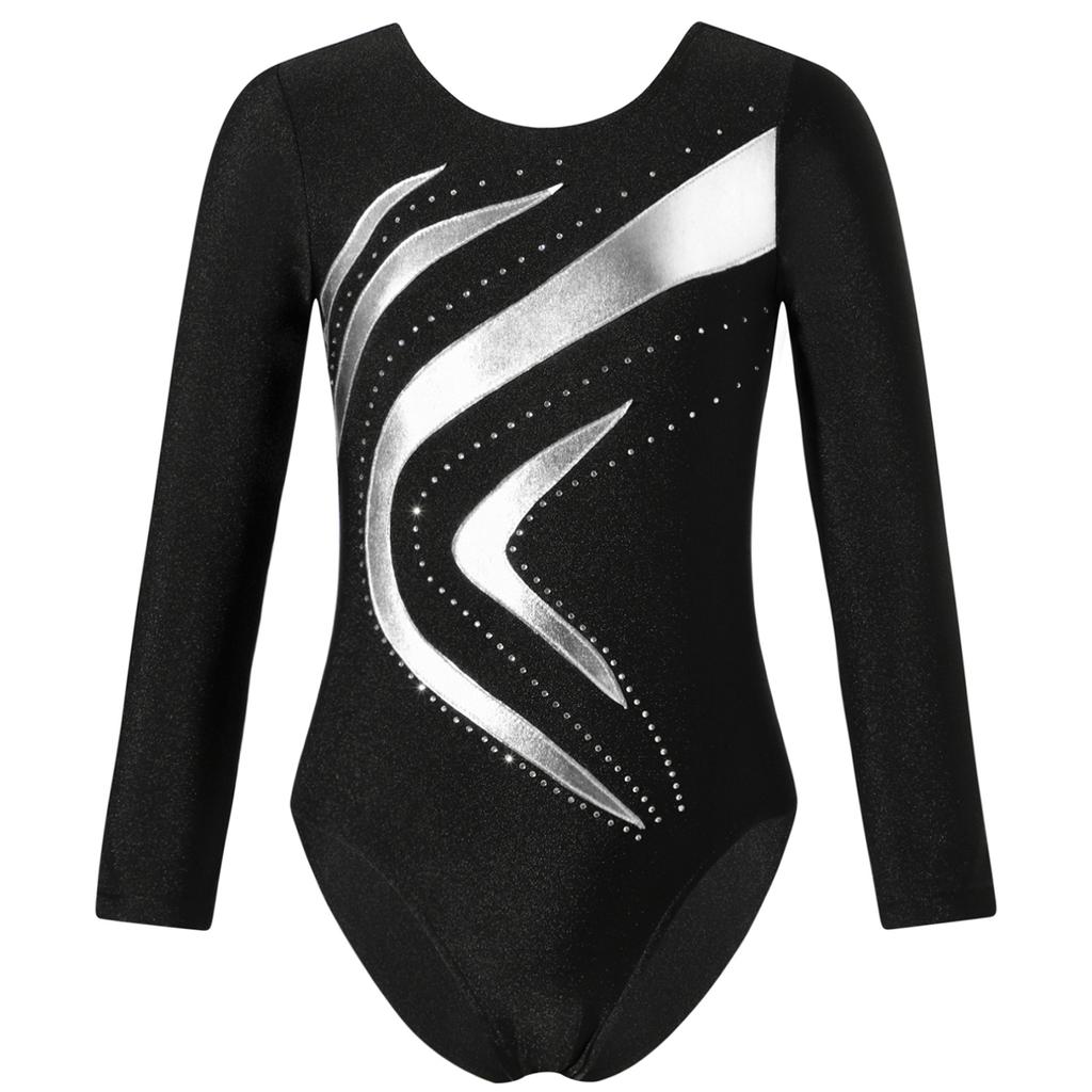 Kinder Mädchen Ballett Tanz Trikot Rhythmische Gymnastik Eiskunstlauf Yoga Body Langarm Glänzenden Strass Dancewear