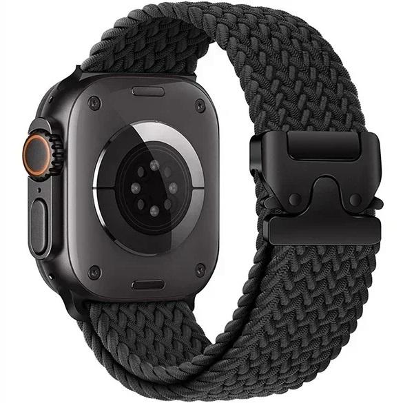 Braided Nylon Strap with Buckle for Apple Watch 1/2/3/4/5/6/7/8/9/10/11/SE Ultra 1/2/3 42/44/45/46/49mm - Black