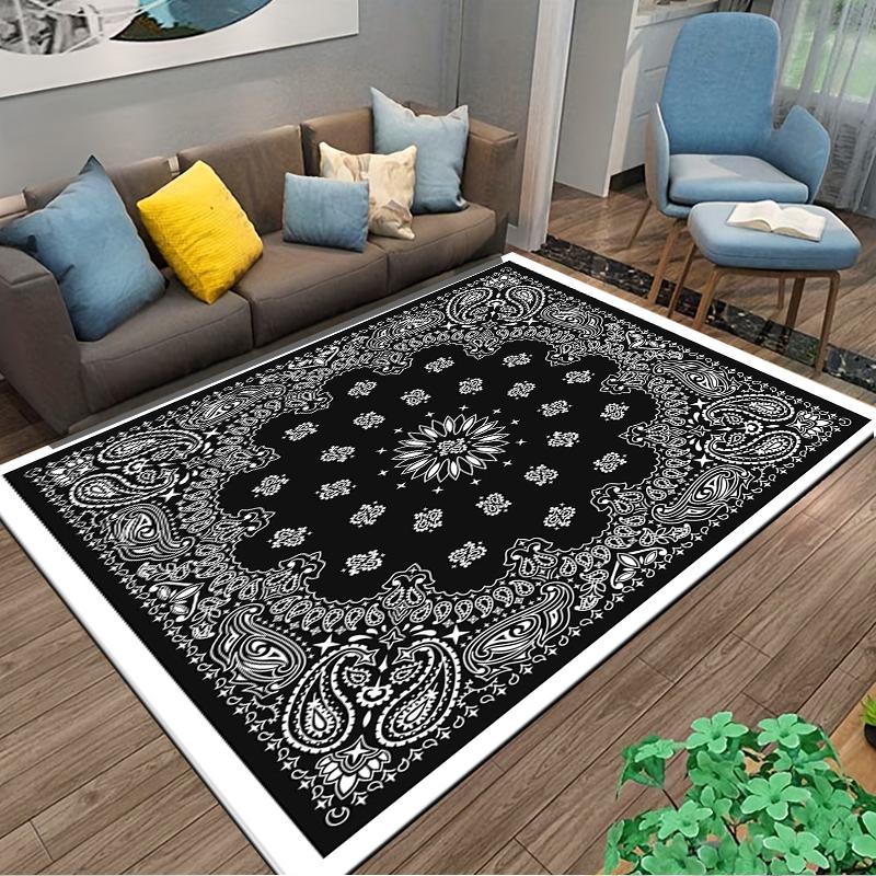 Paisley Bandana Black and White carpet Non-slip rug suitable for living room and bedroom sofas
