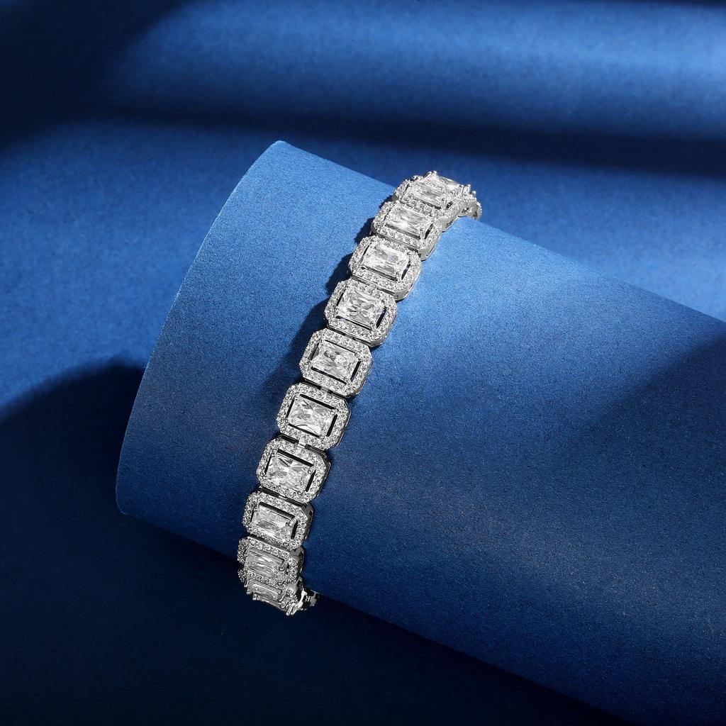 A Square New European and American Hip Hop Copper Inlaid Zircon Bracelet Cuban Chain Tide