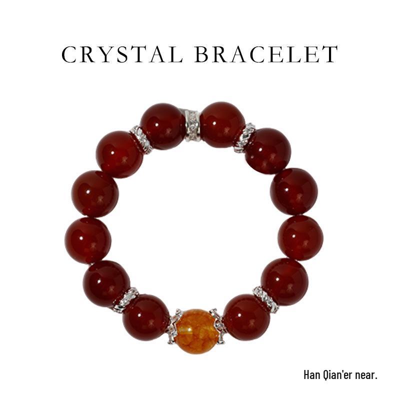 Han Qian er Silversmith Yellow Agate & Red Flora Elegant Versatile Bracelet SC0208 глубокий/красный
