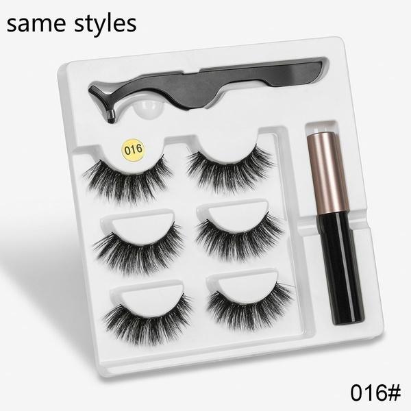 New 3 Pairs Normal Magnetic Eyelashes 5 Magnet 3D Mink Eyelashes Set With Eyeliner Tweezers Natural False LashesMakeup