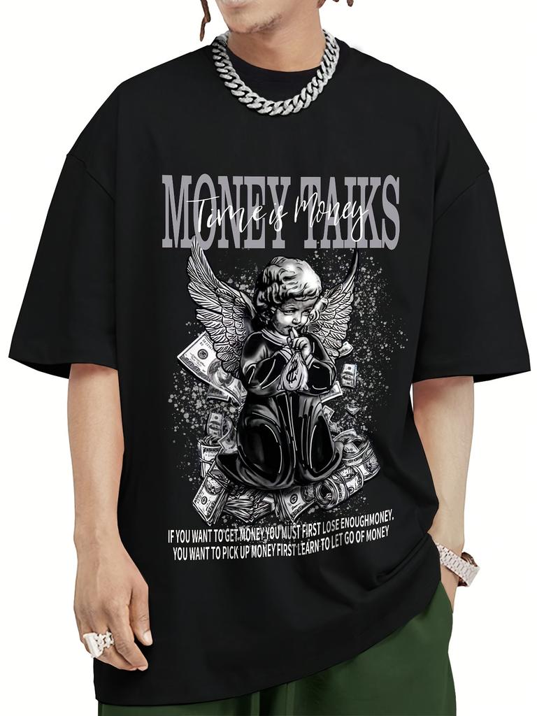 MONEY TALKS Comic Graphic Pattern Mens Street Style Short Sleeve Crew Neck TShirt Summer Outdoor