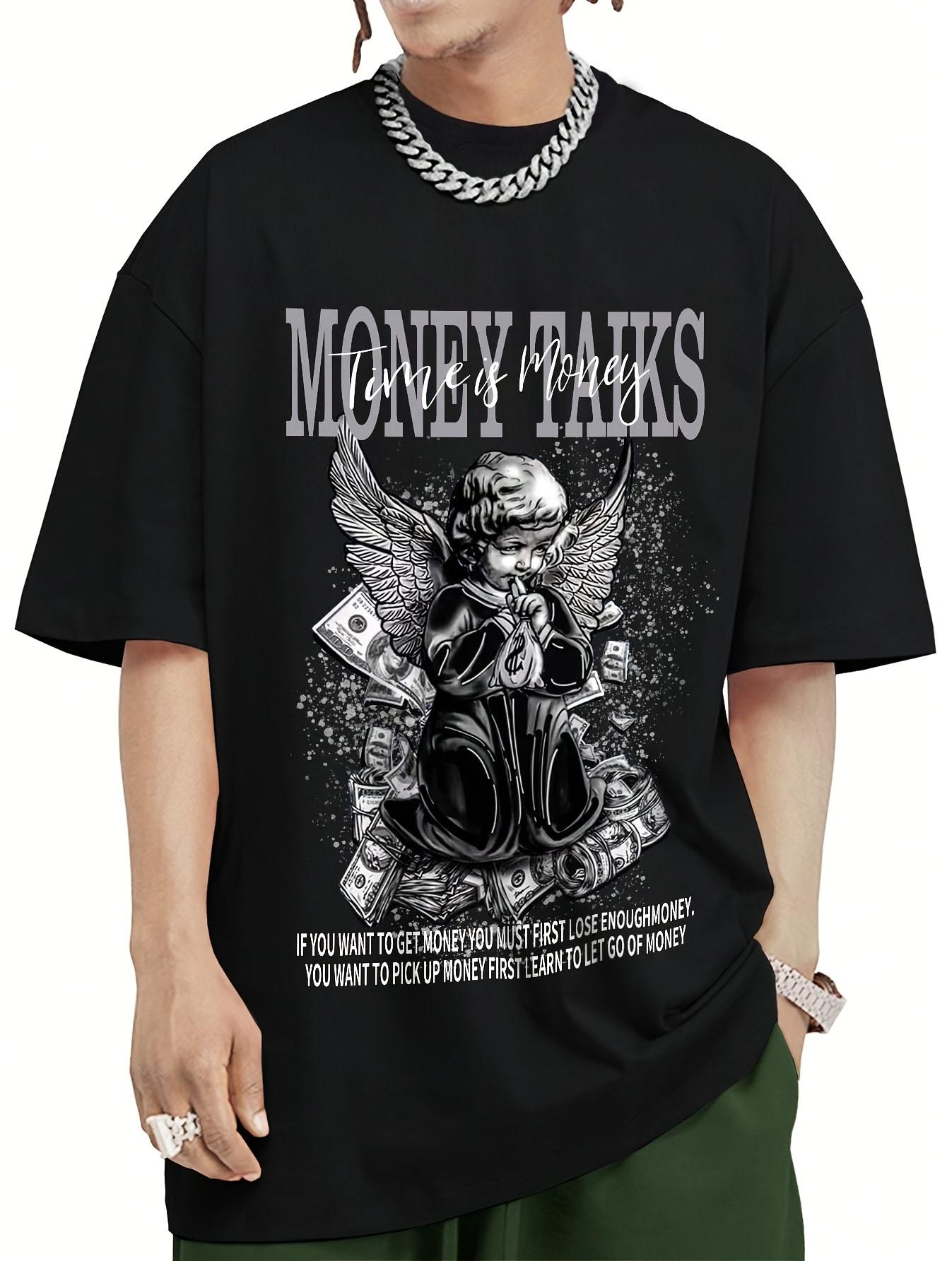 MONEY TALKS Comic Graphic Pattern Mens Street Style Short Sleeve Crew Neck TShirt Summer Outdoor S