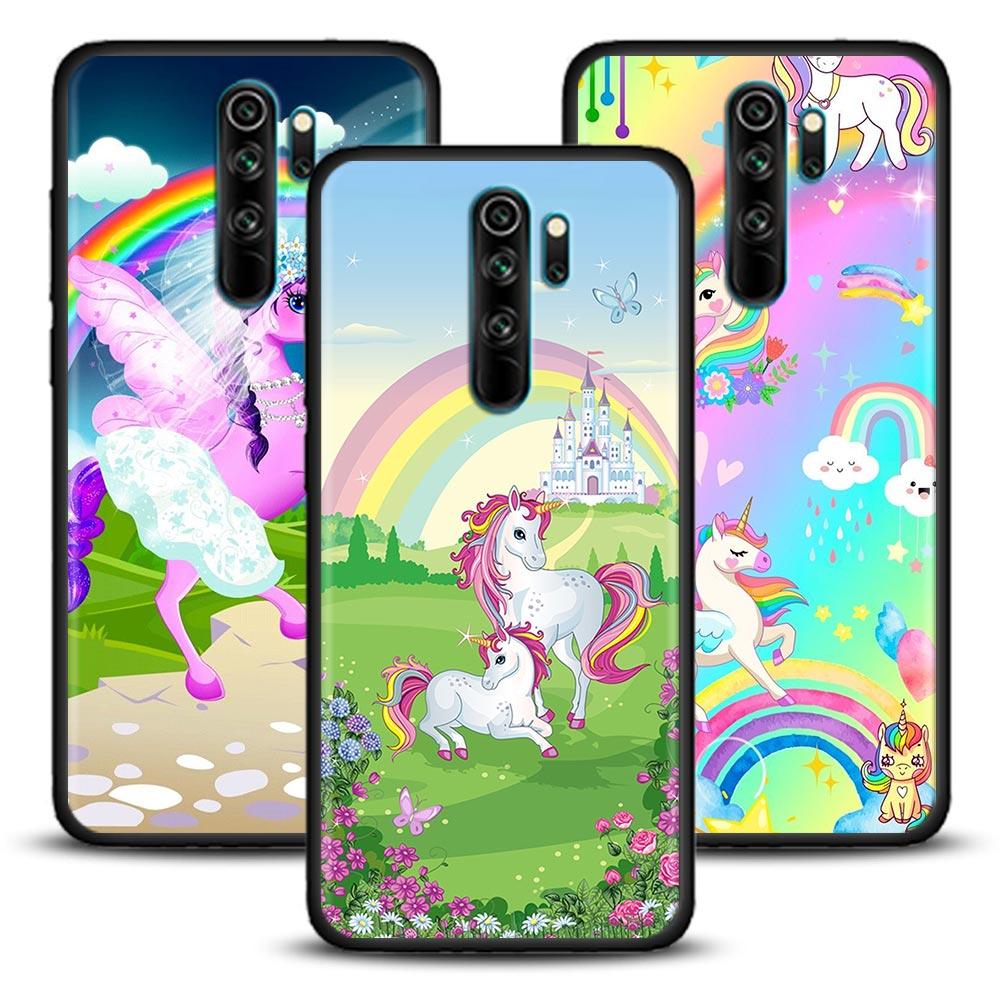 Cute Cartoon Rainbow Unicorn Animal Phone Case For Xiaomi Redmi 9 9C NFC 9T 10 10C 6 8 A K40 K50 Pro Plus Soft Shell Cover Cases