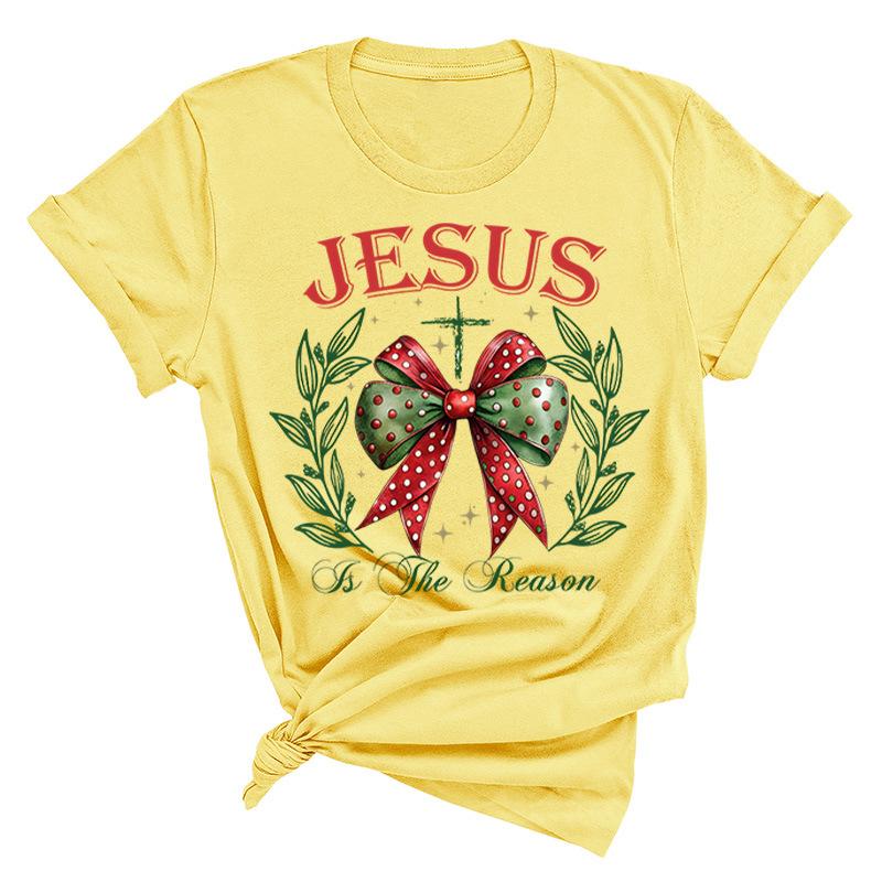 Weihnachten Bedrucktes Reines Baumwoll Kurzarm Damen Freizeit Trendiges T-Shirt Pullover Weihnachten Mode Oberteil T-Shirts Damen