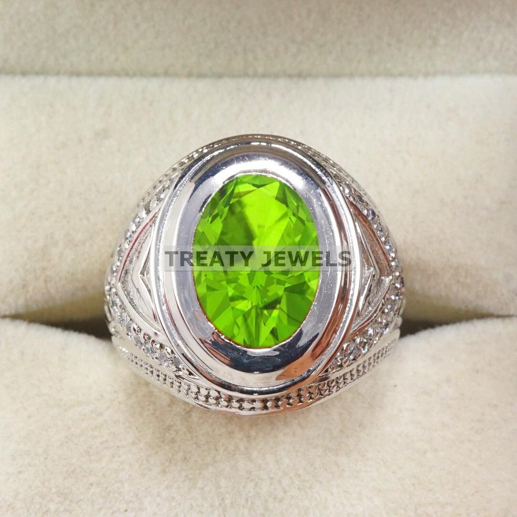 Peridot Oval Cut Gemstone With 925 Sterling Silver Ring For Men's #B481 JL375683936231