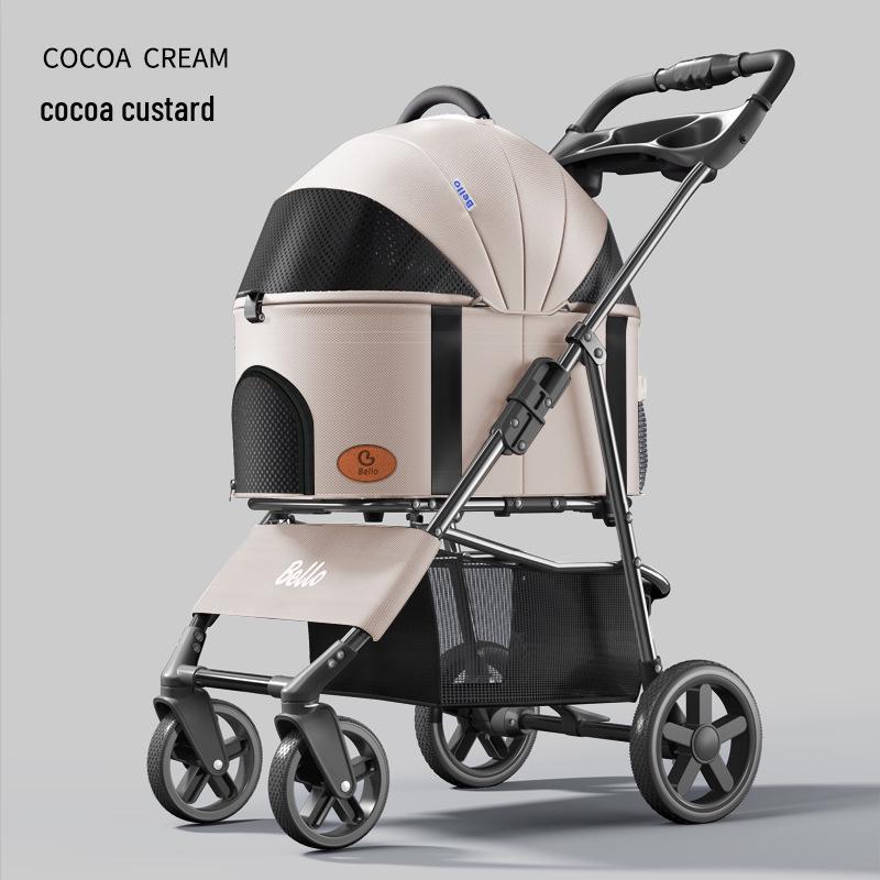 

Прогулочная коляска для домашних животных с универсальными колесами и дождевиком для маленьких собак SP02FD какао