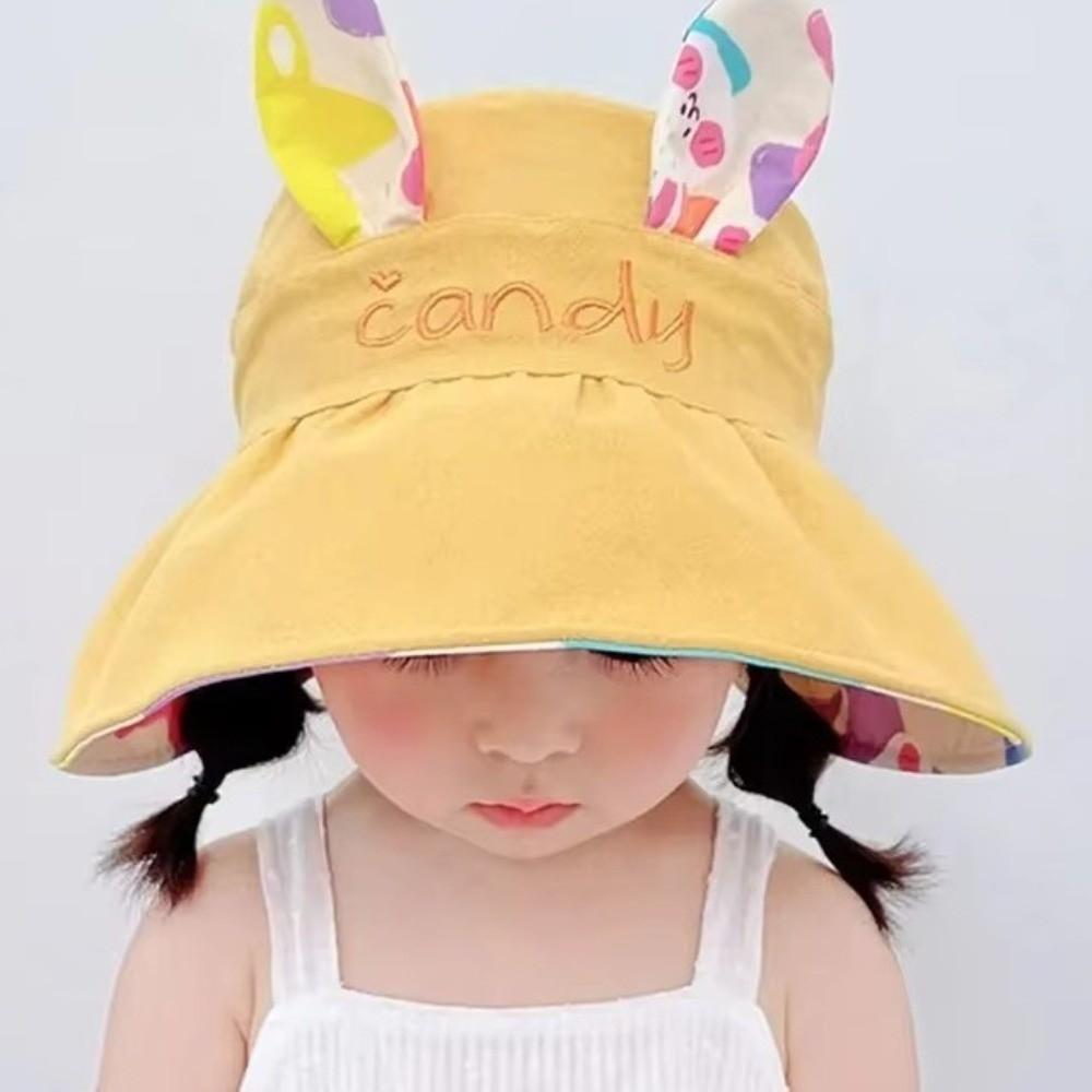 Cotton Children Rabbit Ears Sun Hat Adjustable Wide Brim Hat Kids Empty Top Sunscreen Hat  Running