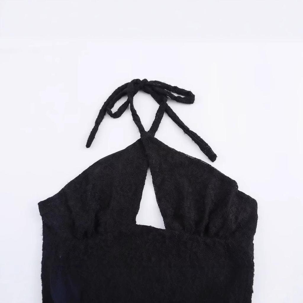 2025 Spring Stylish Women's European & American Lace Halter Backless Dress