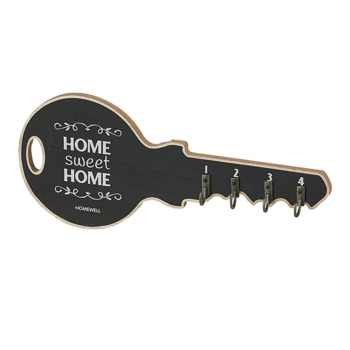 

Декоративный держатель ключей для стены, дизайн Home Sweet Home, 4 крючка, черный чёрный