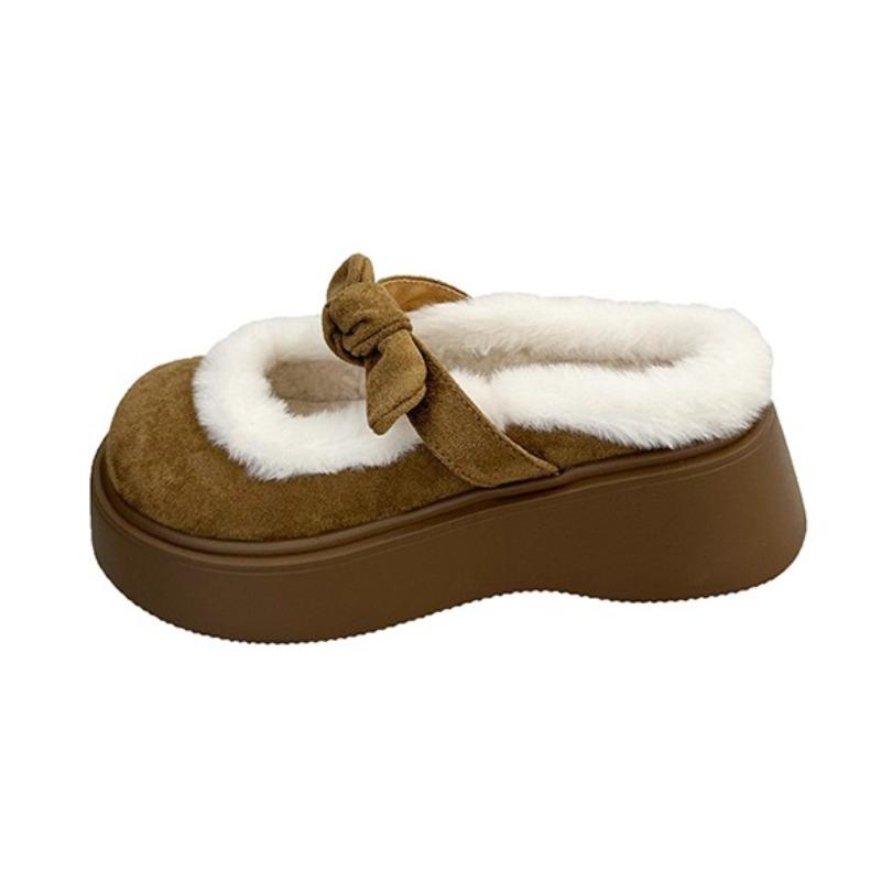 Mode Flauschige Damen Flats Plateau Hausschuhe Schleife Wildleder Mode Winterschuhe Bequeme Lässige Slingback Schuhe 2025 Neu Zapatillas Mujer