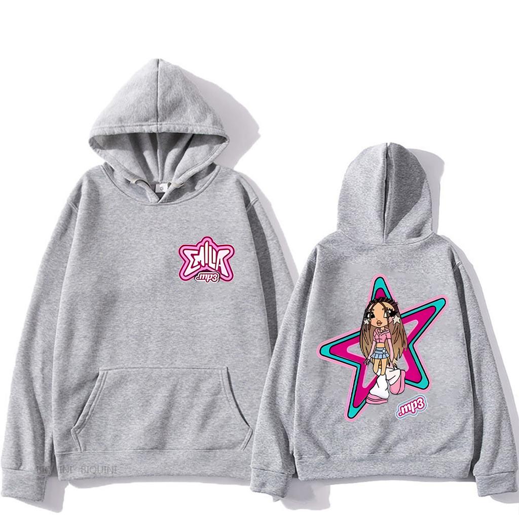 Emilia Mernes MP3 Cartoon Graphic Hoodie Men Women New Clothes Printed Streetwear Fleece Fashion Long Sleeve Hip Hop Sweatshirts