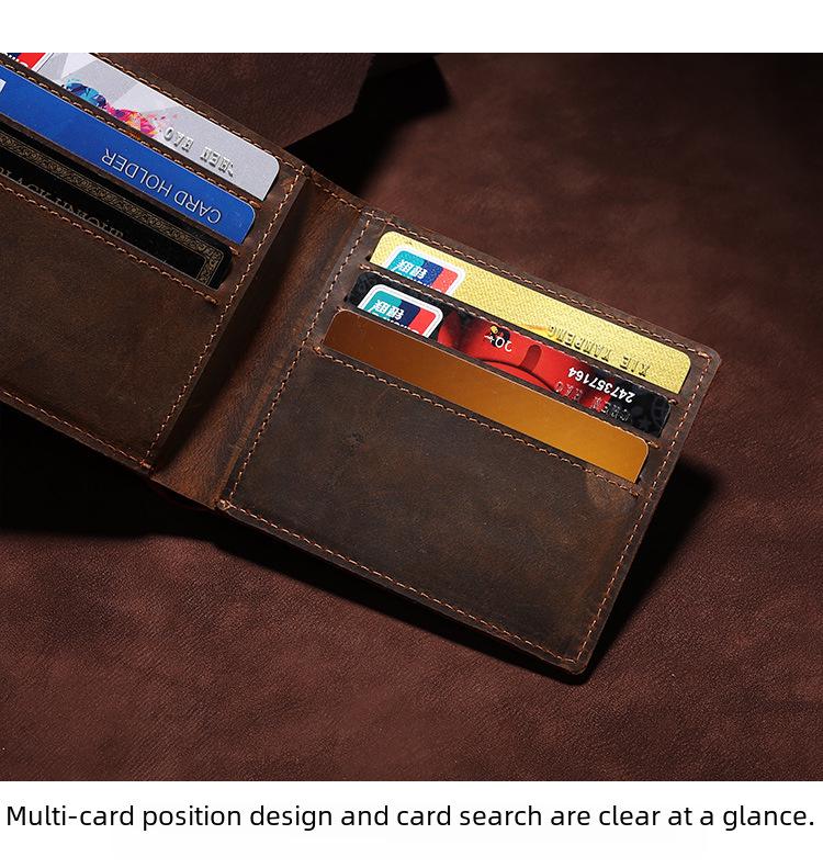 Retro Pánská krátká peněženka z kůže Crazy Horse - Pravá hovězí kůže, držák na karty