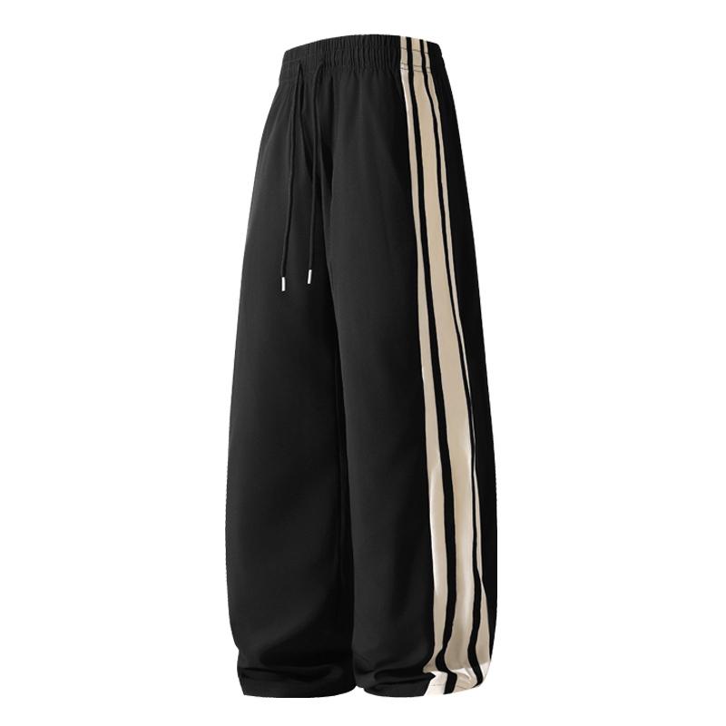 Men Women Loose Straight Side Stripe Casual Sports Long Pants