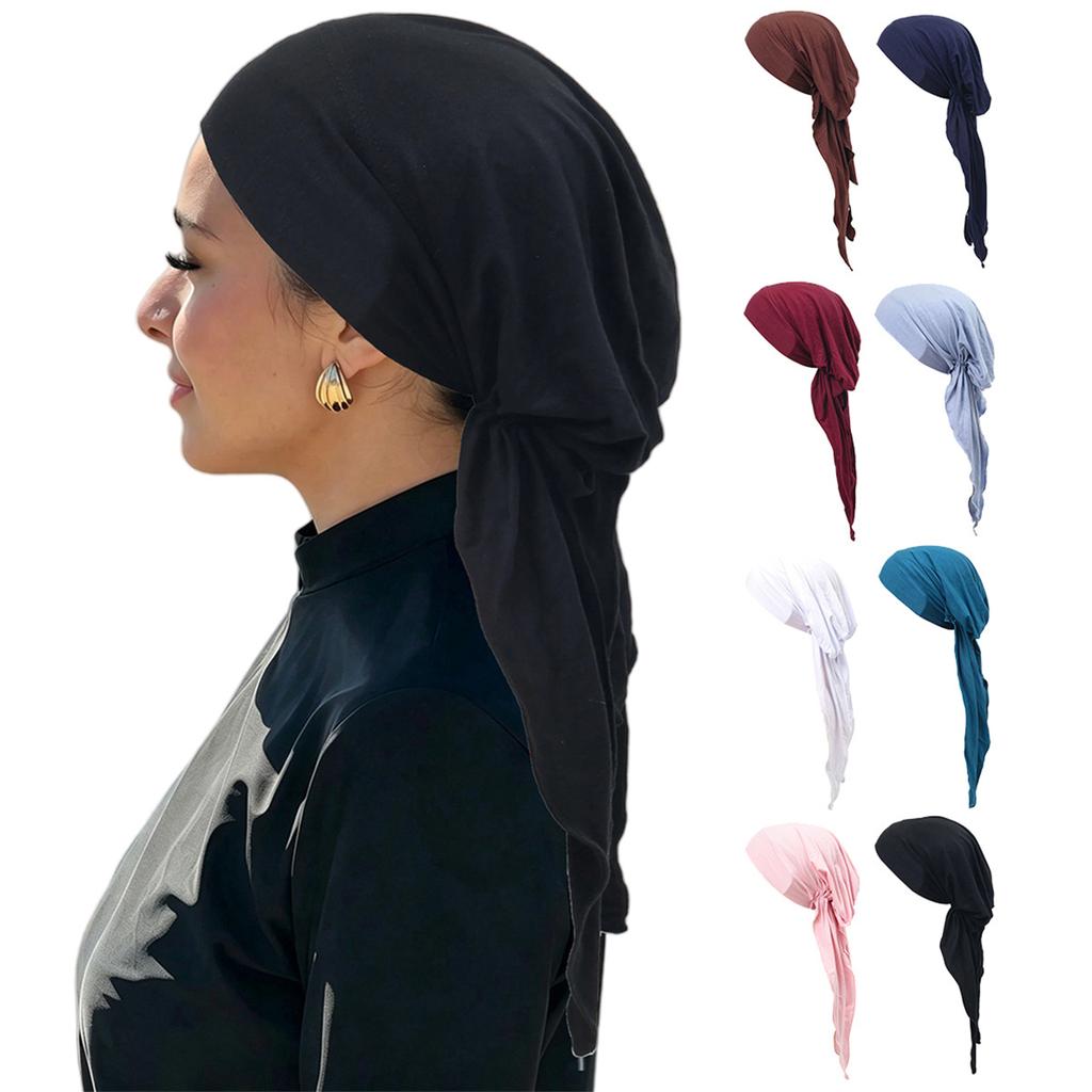 Women's Stretchy Soft Wrap Turban with Tie Closure - Pullover Knit Curved Scarf Hat for Daily Wear, Travel and Sleeping