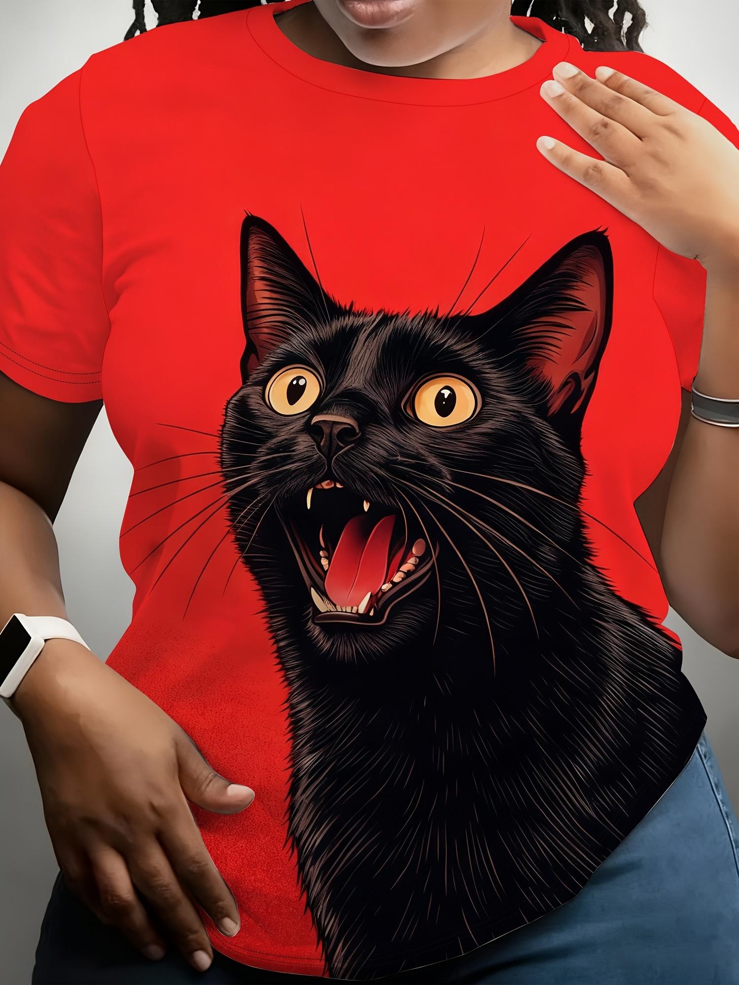 

Women s Bright Red Cat Print T-Shirt - Loose Fit Round Neck Short Sleeve Blouse Suitable for Summer Casual Wear. Machine Washable Top with Kitten. Eve S дубильная кора