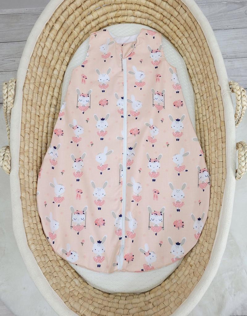 Rounded Cotton Sleeping Bag for Children S 0-6 Months Summer TOG 1.0 - Ballerina Bunnies On Pink