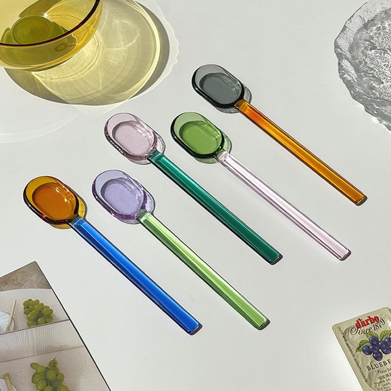 Long handled Scoop Glass Spoon Dessert Spoon Teaspoon high Borosilicate Spoon Coffee Tableware Gift Tea Spoons for Ice Cream4