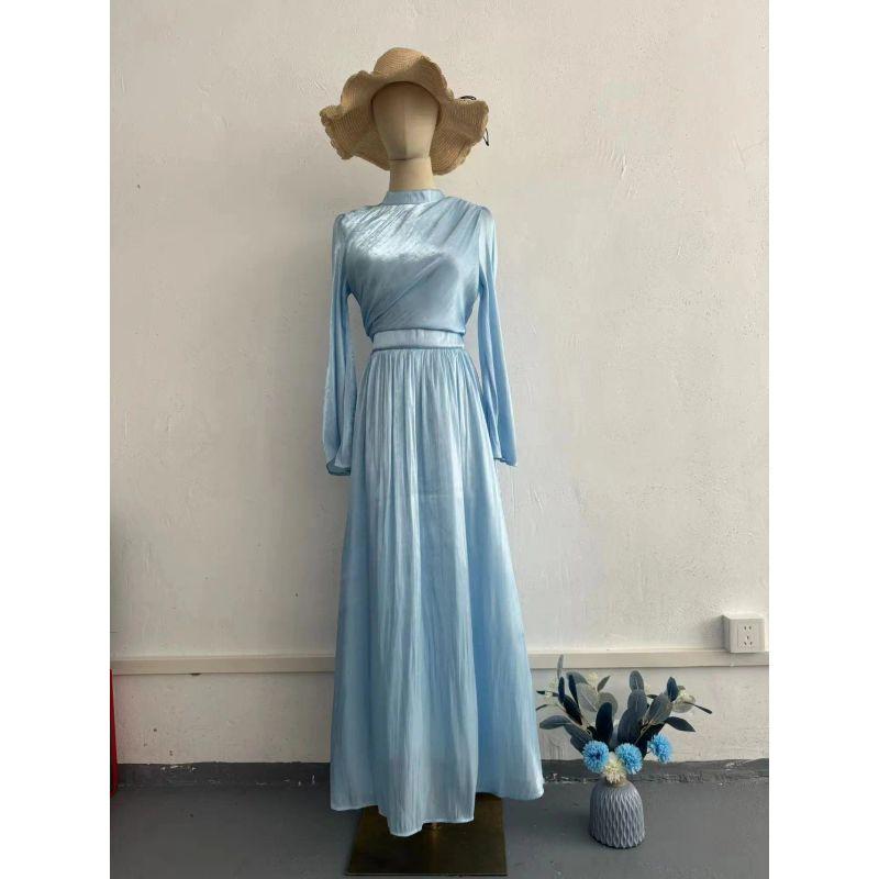 

Платье с полувысоким воротником Женское Платье с длинным рукавом во французском стиле Элегантное Облегающее талию Длинное платье Платье с длинным рукавом Элегантное Light Blue S