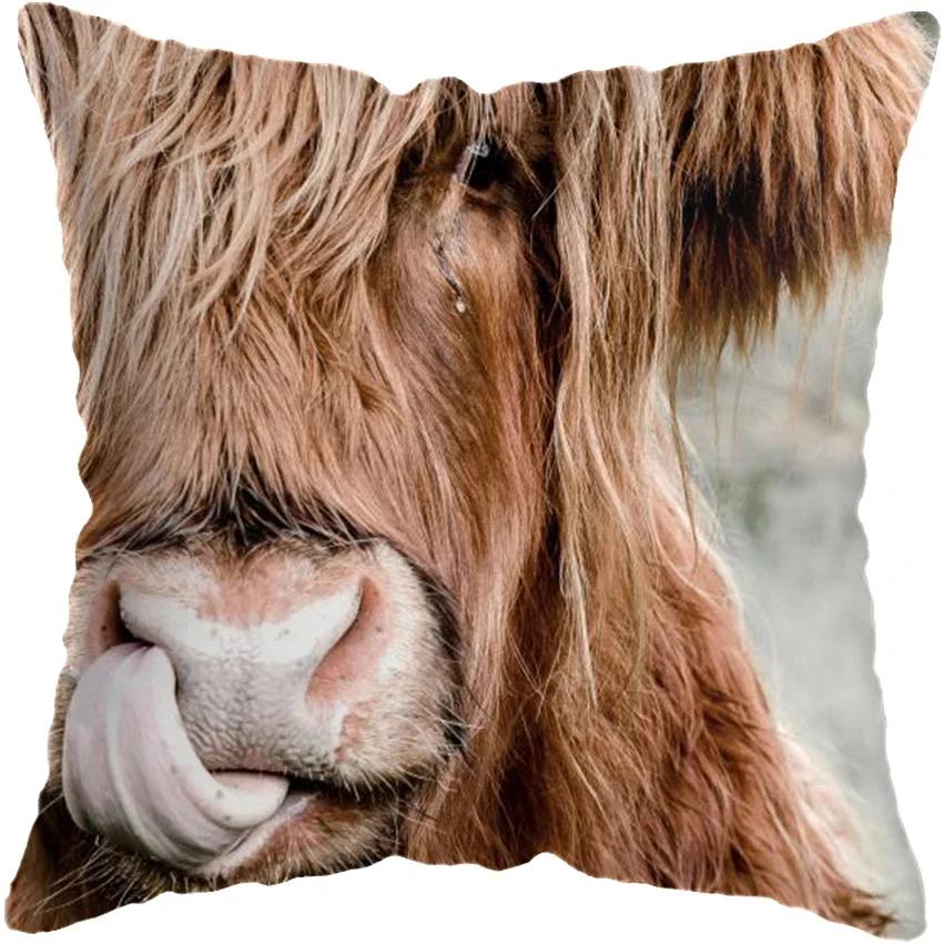 Scottish Highland Animal Print Pillowcase Home Decoration Cushion Cover Sofa