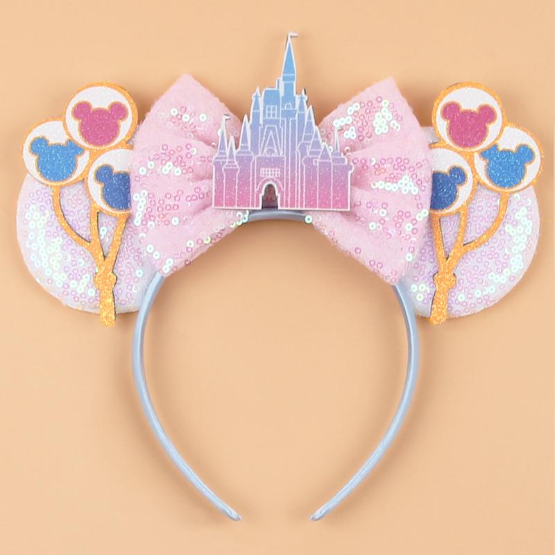 Trip Mickey Ears Headband For Girls Women Sequin Castle 5"Bow Hairband Festival Party Cosplay DIY Hair Accessories