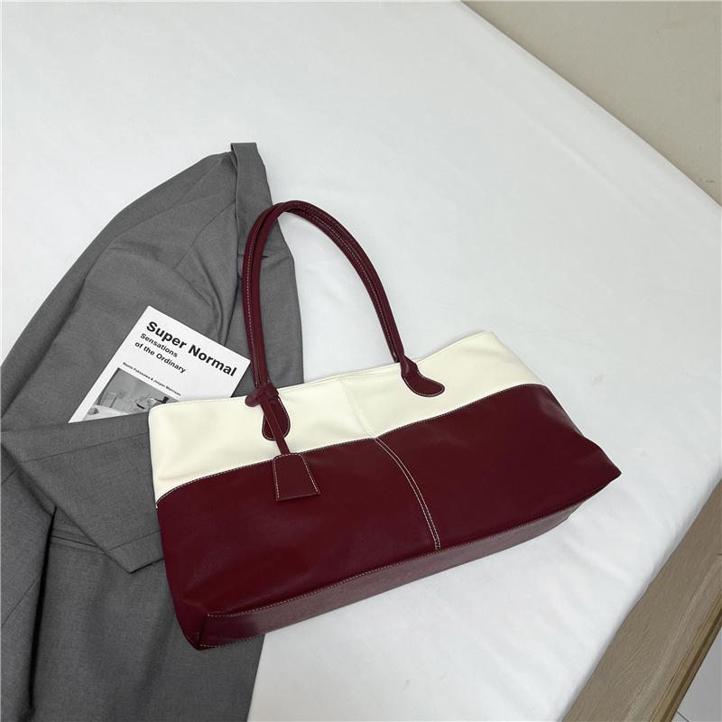 Pu Leather Splicing Bag For Women European Style Commuting Bag Oversize Storage Shopping Tote Ladies Bussiness Handbag