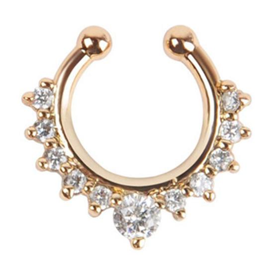 Fashion Women Rhinestone Inlaid Nose Ring Clip Hoop Piercing Body Jewelries