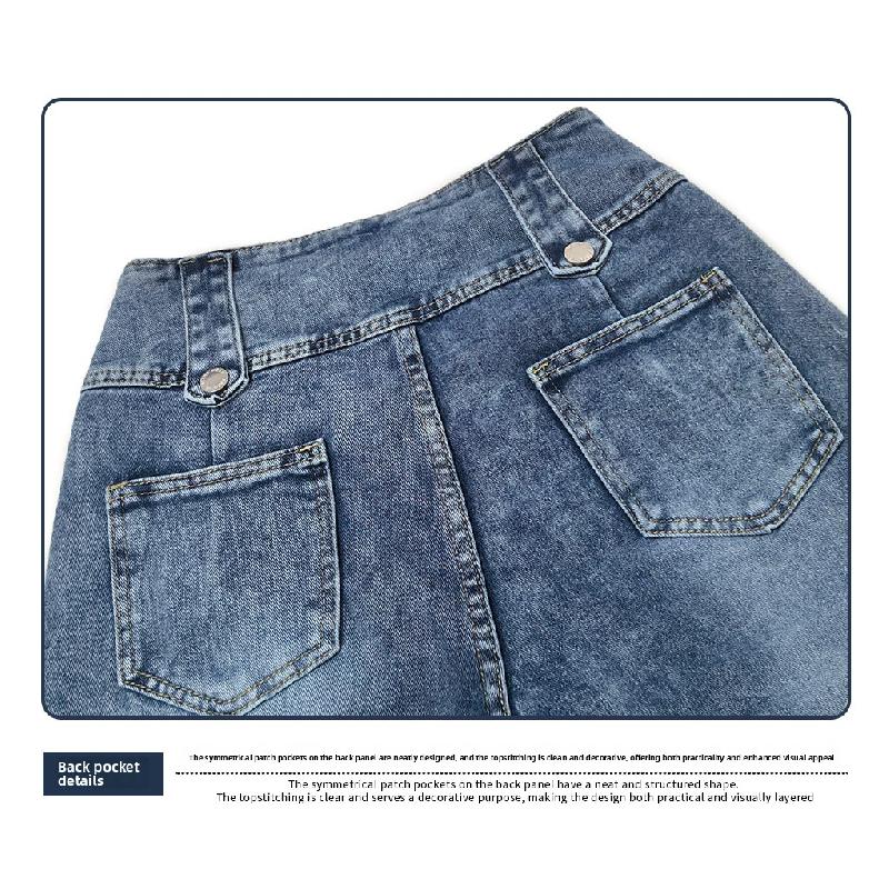 2026 Spring/Summer New Women's Denim Pants with Split Hem, High Waist, Vintage Buttoned Wide-Leg Jeans