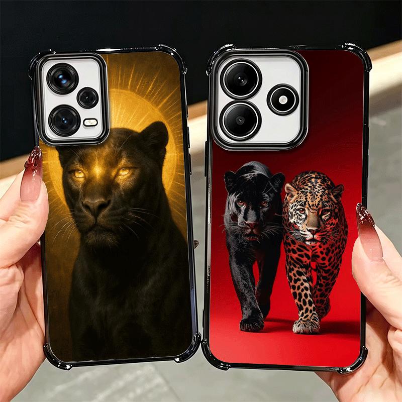 Black Panther Cool Animal Plating Phone Case For Xiaomi Redmi Note 14 15 Pro Plus 13 12 11 11S 11T 10 9S 9 5G Anti-Fall Airabag