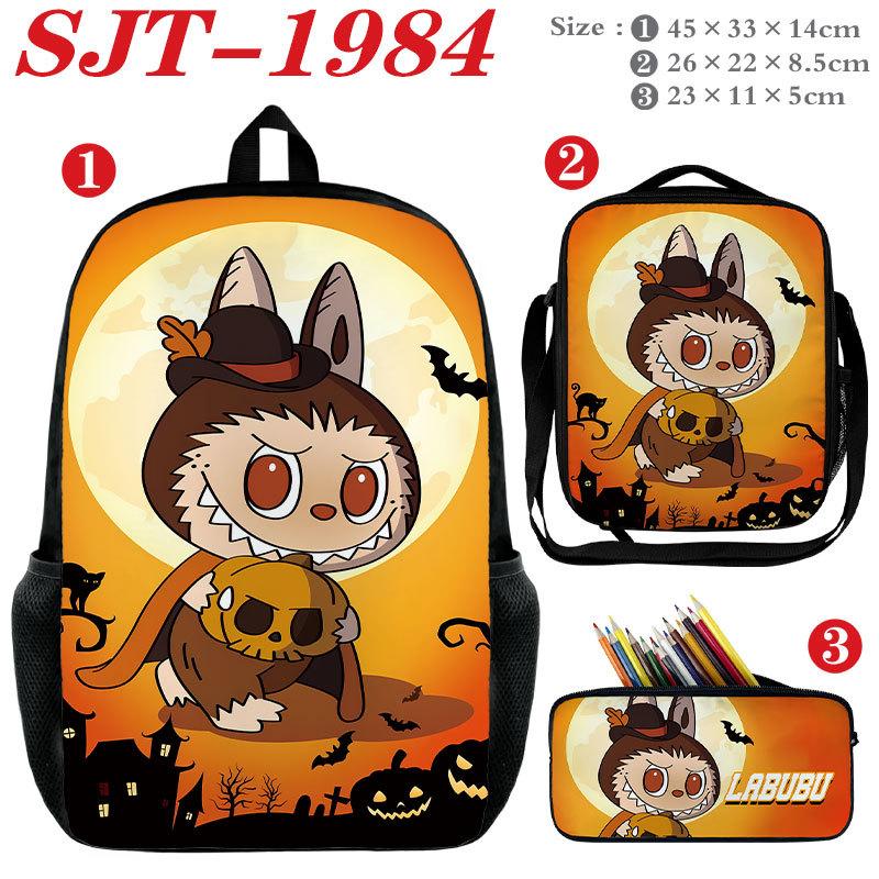 Anime School Bag Set 3 Piece, Wear-Resistant Waterproof Large Capacity Backpack Crossbody Bag Pencil Case, Kids Bookbag