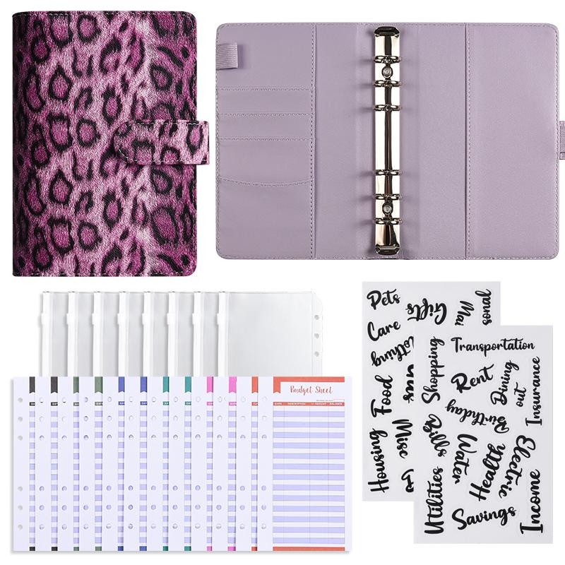 

A6 Леопардовый принт Денежный планировщик бюджета Папка-регистратор с конвертами на молнии, Денежные конверты для составления бюджета, Денежный органайзерлеопардовый принт A6
