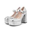 Fashion New Gold Silver Thick Heel Buckle Mary Jane High Heels Shose Fashion Square Toe Shallow Mouth Commuting Women Single Shoes 35-43