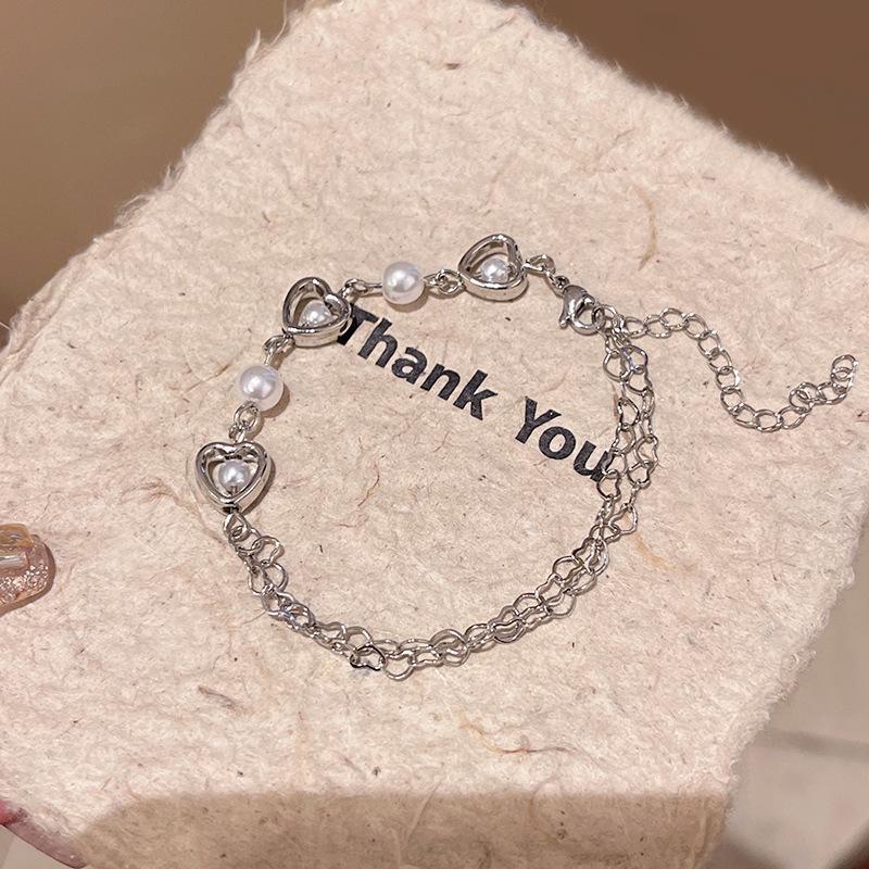 Korean Hollow Heart Pearl Bracelet - Elegant, Cold Style Jewelry for Women