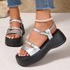 2025 Summer Women's Outdoor Open Toe Platform Sandals Buckle Strap Wedges Casual Daily Walking Shoes for Leisure Comfort