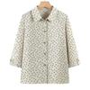 Mid-aged & Elderly Women's Floral Cotton Shirt, 3/4 Sleeve, Loose Plus Size Top