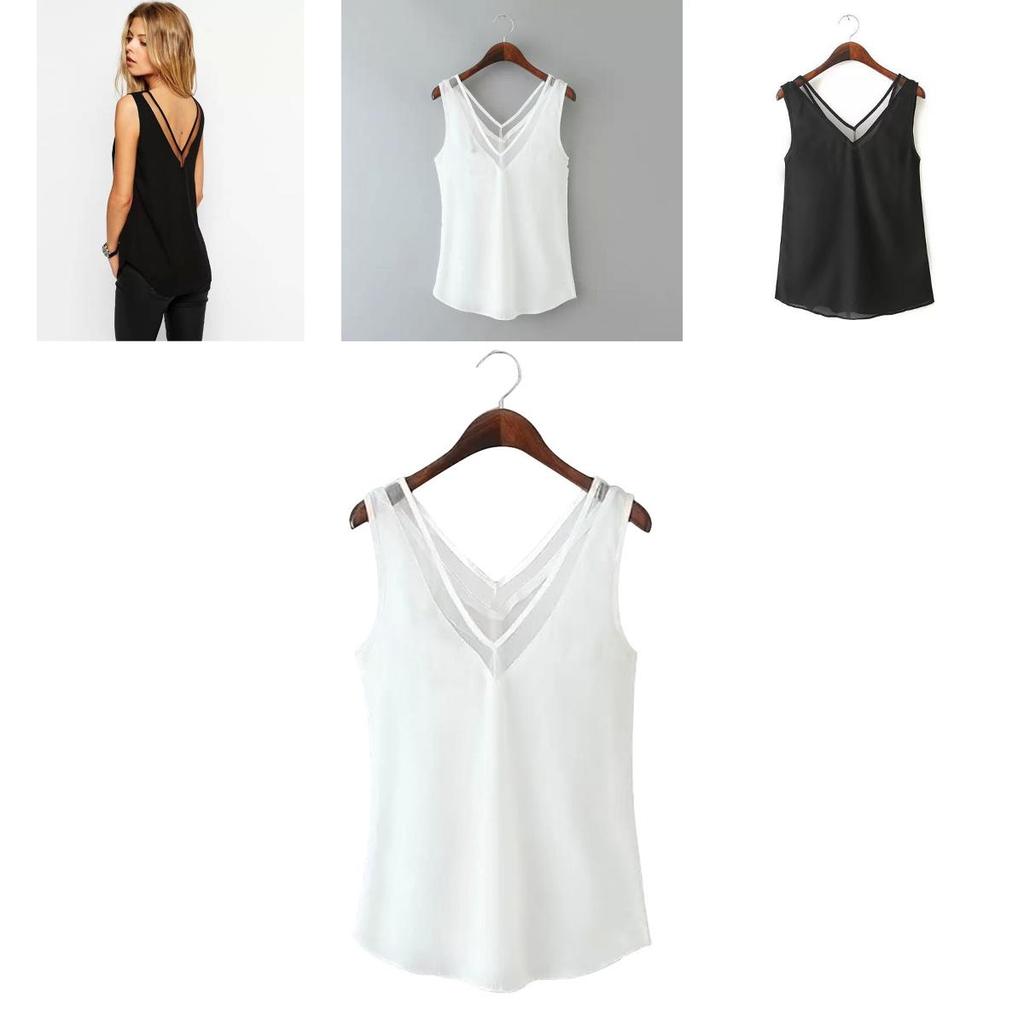 Stylish Sleeveless Sheer Chiffon V-neck Vest Streetwear Fashion Top Comfortable Cool