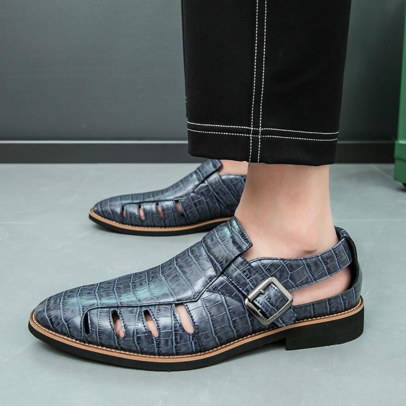 Fashion Fashion Crocodile Skin Pattern Design Luxury High-quality Men Loafers Comfort Bright Pointed Surface Hollow Breathable Sandals
