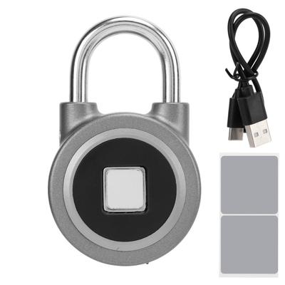 Visací zámek s otiskem prstu, nabíjení přes USB, dálkové autorizace, odemykací zámek pro posilovny, trezory, šedý