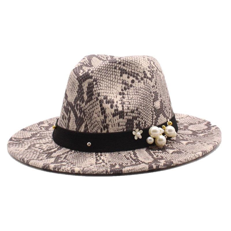 Gentleman'S British Woolen Hat Men'S Trendy Snake Pattern Casual Top Hat Flat Edge Men'S And Women'S Hats Jazz Hat Felt Hat