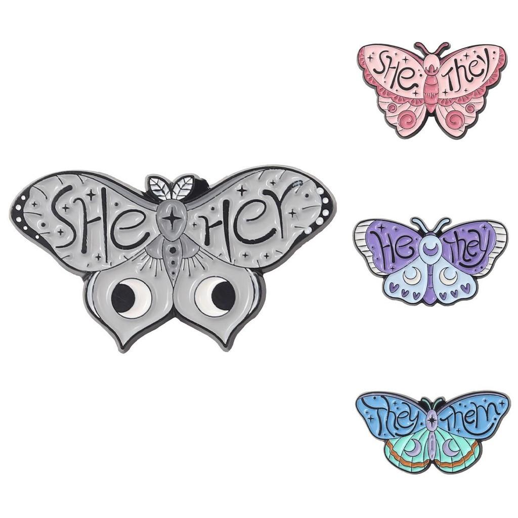 Unique Colorful Butterfly Shape Metal Badge Brooch Gender Pronoun Pin For Accessories