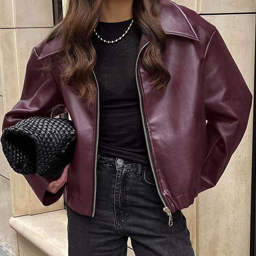 Angola red jacket leather jacket locomotive girl fashion coat 2026 autumn and winter new niche top women's temperament