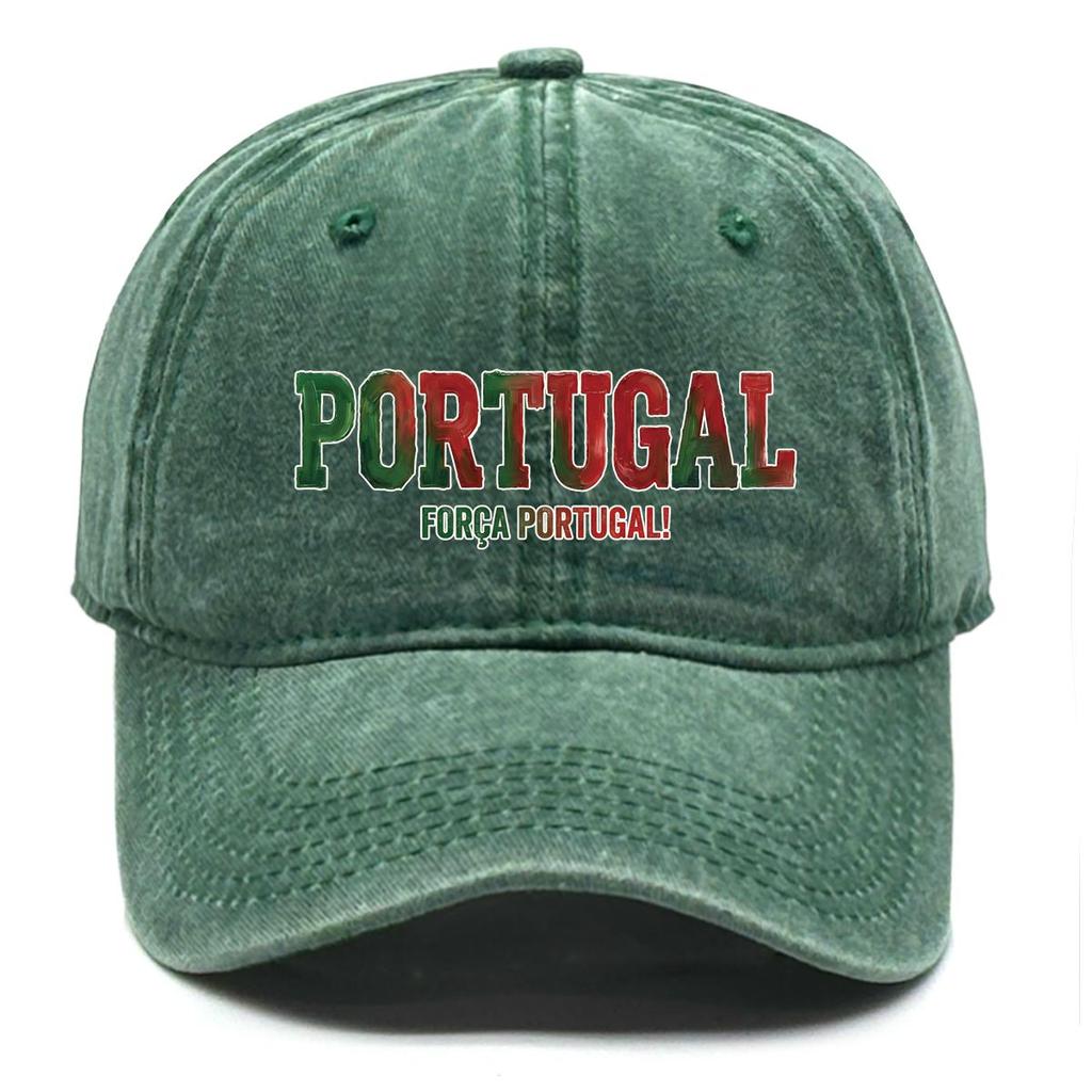 "PORTUGAL" "FORCA PORTUGAL" Flag Printed Baseball Hat , Adjustable Baseball Cap Curved Brim Retro Headwear Distressed Woman's Cap